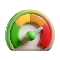 3D Colorful Performance Meter with Green, Yellow, Orange, and Red Sections on a transparent background, png
