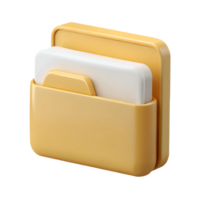 3D rendered yellow folder icon with a white document, symbolizing organization and storage, perfect for digital interfaces on a transparent background, . png