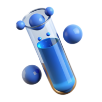 3D Render of a Blue Liquid-Filled Test Tube with Floating Spheres on a Transparent Background, on a transparent background, png