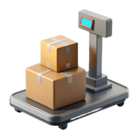Modern digital scale with two cardboard boxes on a transparent background, , perfect for logistics and shipping illustrations. png