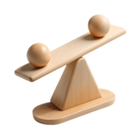 Minimalist 3D Render of a Wooden Seesaw with Spheres, Symbolizing Balance and Equilibrium on a transparent background, png