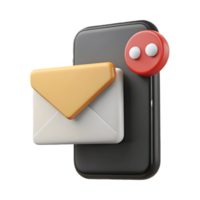 3D smartphone with a large envelope and notification icon on a transparent background, , symbolizing new email or message alert. png