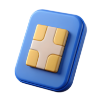 3D Blue Square Button with Yellow and White Cross Design on a transparent background, png