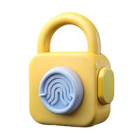 Yellow 3D lock with fingerprint sensor on a transparent background, , symbolizing secure access and modern security technology. png
