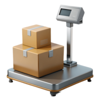 Modern digital scale with two cardboard boxes on a transparent background, png