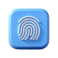 3D Fingerprint Icon on a Blue Rounded Square Button, Modern and Clean Design, Perfect for App Interfaces and Security Features on a transparent background, png