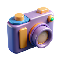 A stylized, colorful 3D rendering of a camera on a transparant background png