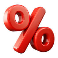 3D render Shiny Red Percentage Sign on Transparant Background for Sales Concepts png