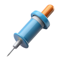 A 3D rendering of a stylized blue and orange injection needle on Transparant background png