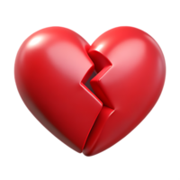 A symbolic 3D Render of a Broken Heart on a Transparant Background png