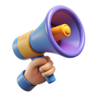 Stylized 3D Rendering of a Hand Holding a Megaphone for Communication png