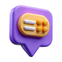 3D Rendered Game Controller Icon in Purple Speech Bubble with Rounded Style png