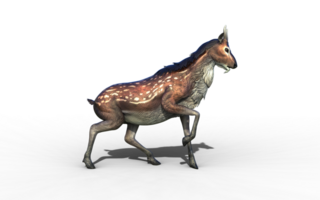 3d Illustration of A graceful, animated deer sprinting across a lush, vibrant forest floor with sunlight filtering through leaves. png