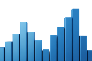 Abstract 3D blue bar graph, representing growth, data, or statistics. png