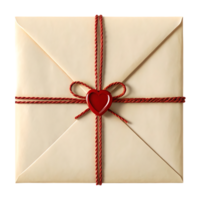 Cream envelope tied with red string and heart shaped wax seal. png
