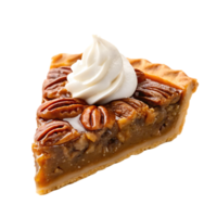 Delicious slice of pecan pie with whipped cream png