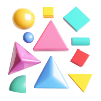 3D rendered geometric shapes in vibrant colors, dynamic angular forms and vibrant hues, Isolated on transparent Background png