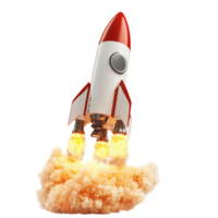 3D rocket soaring through space, symbolizing business startup success, Isolated on transparent Background png
