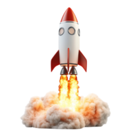 3D rocket soaring through space, symbolizing the launch of new business ventures, Isolated on transparent Background png