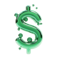 Shiny Green 3D Cartoon Dollar Sign with Exaggerated Bubbly Look on Transparent Background png