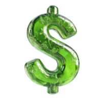 3D Cartoon Dollar Sign in Glossy Green with Exaggerated Bubbly Effect Set Against Transparent Background png