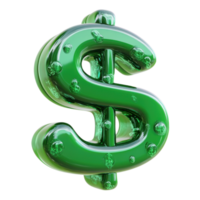 3D Cartoon Style Shiny Green Dollar Sign with Bubbly Exaggerated Look Isolated on Transparent Background png