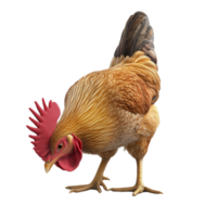A 3D chicken pecking at the ground with bright red comb, isolated on transparent background png