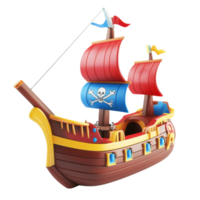 A 3D cartoon-style toy pirate ship with a colorful design, isolated on transparent background png