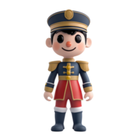 Happy 3D Cartoon Style Toy Soldier with Friendly Face and Oversized Uniform, Isolated on Transparent Background png