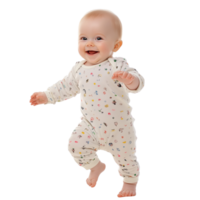 Cute Baby in Onesie Taking First Steps with Joyful Expression on Transparent Background png