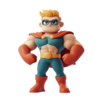 Heroic 3D Cartoon Style Superhero Action Figure with Exaggerated Muscles and Confident Pose, Isolated on Transparent Background png