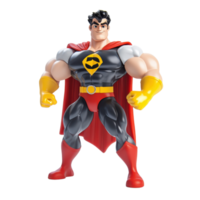 Bold 3D Cartoon Style Superhero Action Figure with Exaggerated Muscles and Confident Pose, Isolated on Transparent Background png