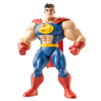 3D Cartoon Style Superhero Action Figure with Exaggerated Muscles, Confident Pose, Isolated on Transparent Background png