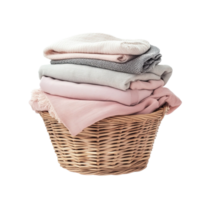 A basket filled with pastel-colored folded clothes, isolated on transparent background png