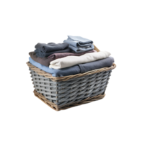 A basket of fresh laundry with neatly folded clothes, cozy and inviting, isolated on transparent background png