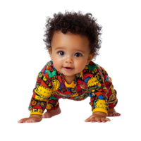 Curious Baby with Curly Hair Taking First Steps in Colorful Outfit Determined and Excited Isolated on Transparent Background png