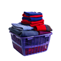 A basket of fresh folded laundry in neat piles, warm and inviting, isolated on transparent background png