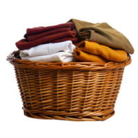 A basket of fresh folded laundry, warm and inviting, isolated on transparent background png
