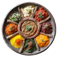 Ethiopian injera with colorful spicy stews, isolated on transparent Background png