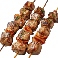 Grilled Shashlik Meat Skewers with Marinade, Isolated on Transparent Background png