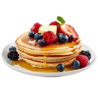 Stack of Fluffy Pancakes with Berries and Butter Isolated on Transparent Background png