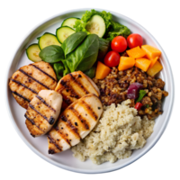 Nutritious Lunch Plate with Grilled Chicken, Quinoa, and Vegetables Isolated on Transparent Background png