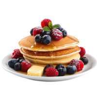 Delicious Pancakes with Melting Butter and Berries Isolated on Transparent Background png