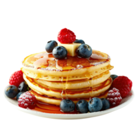 Homemade Fluffy Pancakes with Butter and Berries Isolated on Transparent Background png