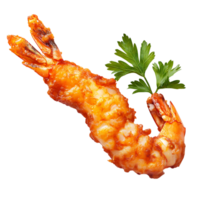 Crispy Fried Prawn with Golden Batter and Parsley Garnish Isolated on Transparent Background png