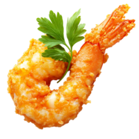 Perfectly Fried Prawn with Golden Crunchy Batter and Parsley Isolated on Transparent Background png