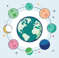 Earth Orbit Surrounded By Planets And Moon With Stars In Space vector