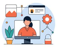 Illustration Of Software Development And Technology Interface With Female Character vector