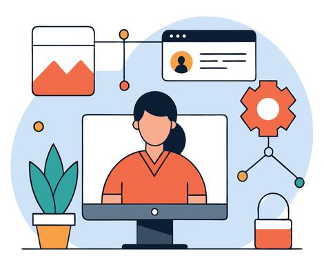 Illustration Of Software Development And Technology Interface With Female Character