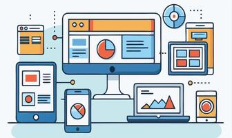 Responsive Design Concept With Multiple Devices Showing Charts And Data vector